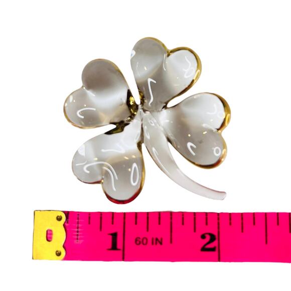 VTG Glass Four Leaf CLOVER CHARM Blessing Shamrock Figurine In Box Gold Detail - Picture 5 of 8